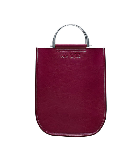 Soft Leather Tote in Plum-Silver Handle
