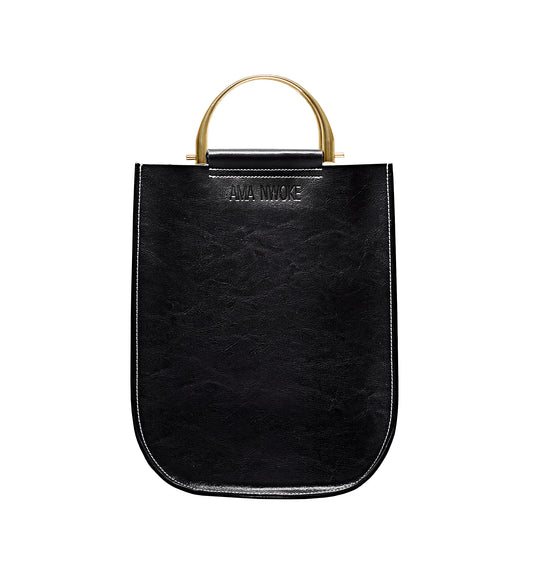 Soft Leather Tote in Sleek Black-Gold Handle