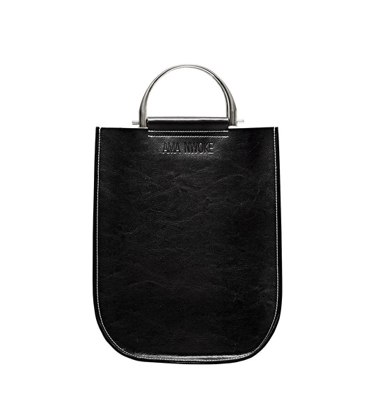 Soft Leather Tote in Sleek Black-Silver Handle