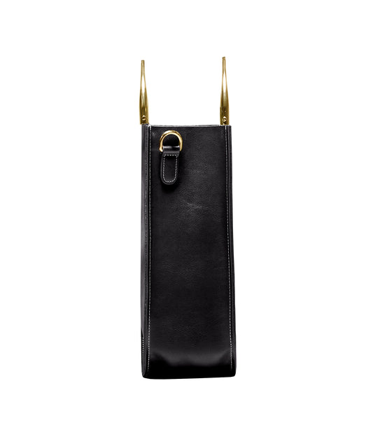 Soft Leather Tote in Sleek Black-Gold Handle