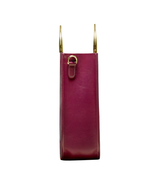 Soft Leather Tote in Plum- Gold Handle
