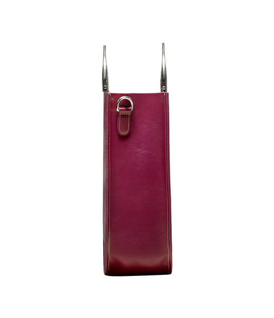 Soft Leather Tote in Plum-Silver Handle