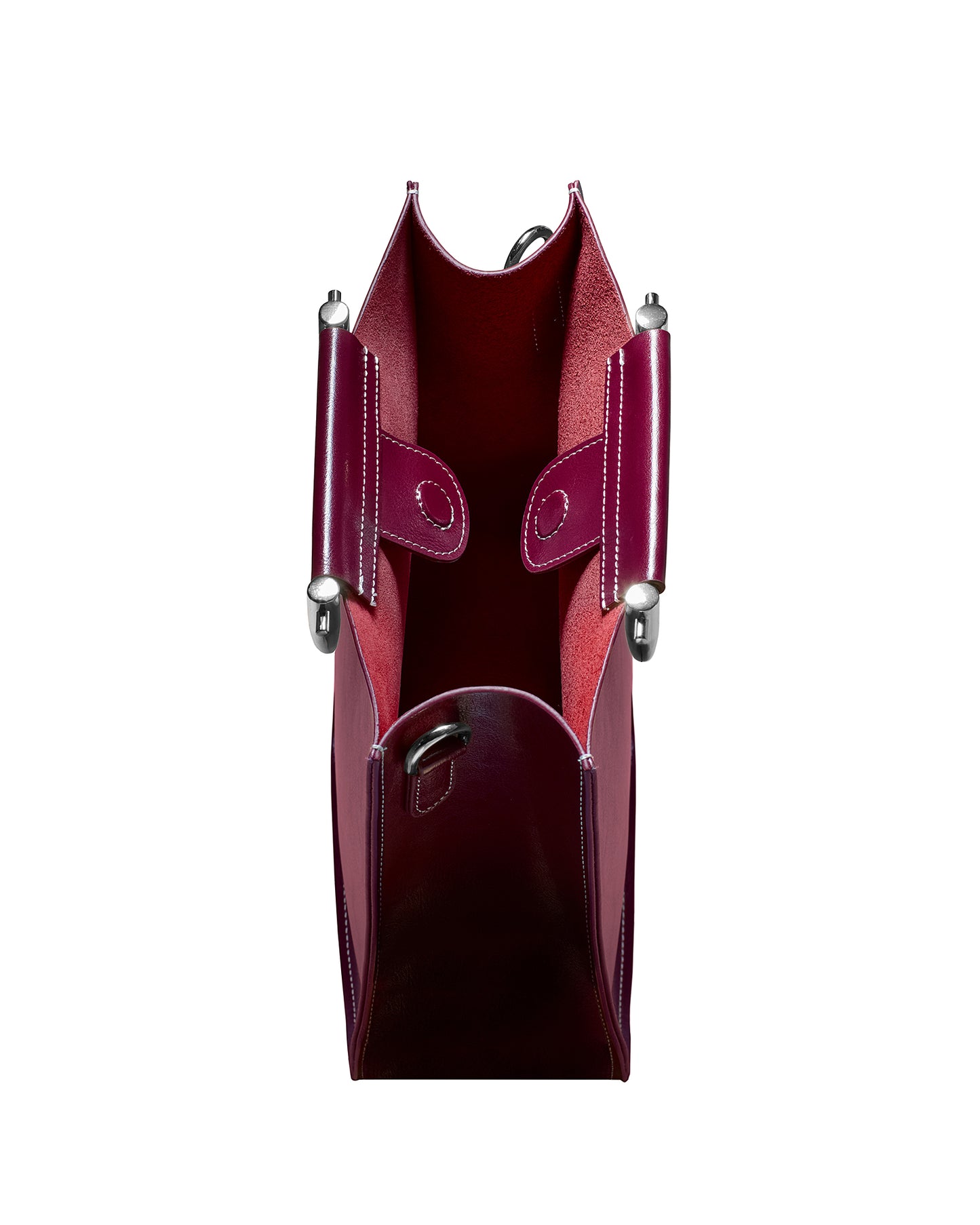 Soft Leather Tote in Plum-Silver Handle