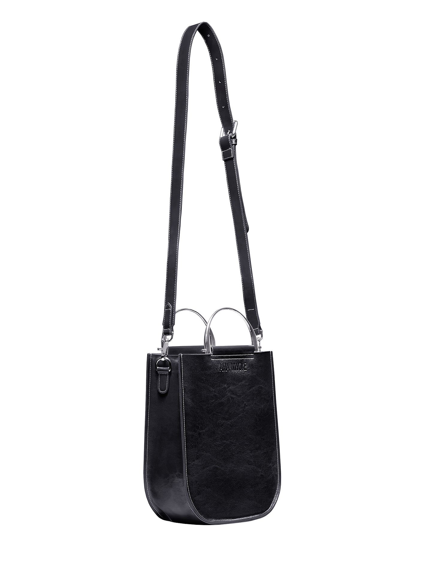 Soft Leather Tote in Sleek Black-Silver Handle