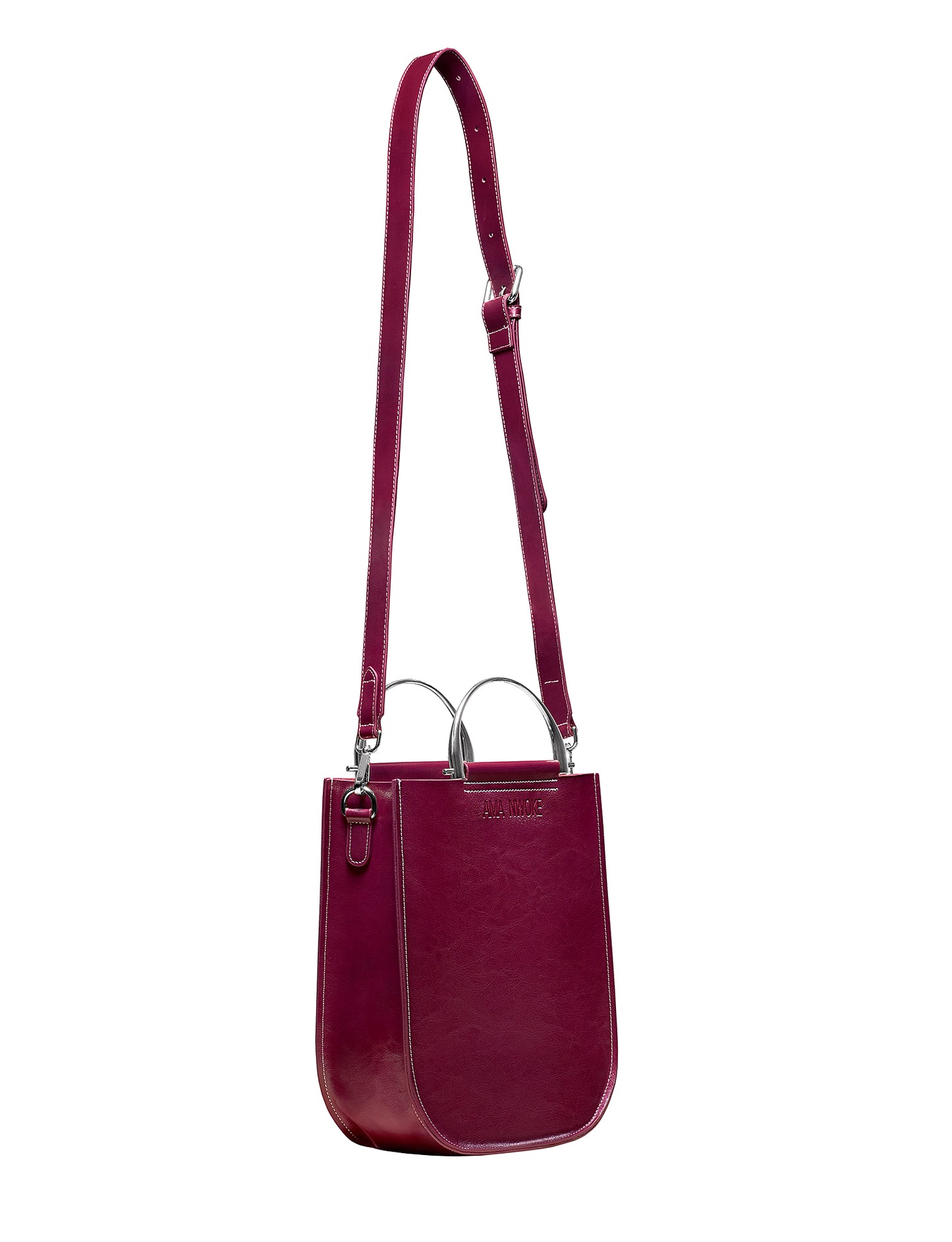Soft Leather Tote in Plum-Silver Handle