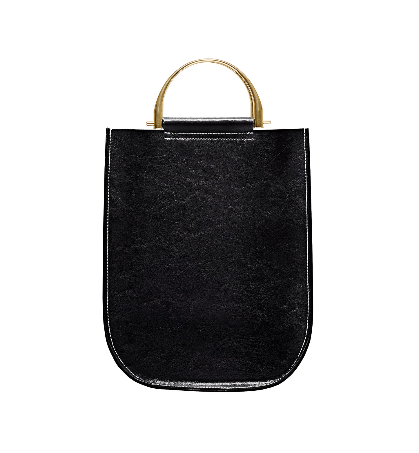 Soft Leather Tote in Sleek Black-Gold Handle