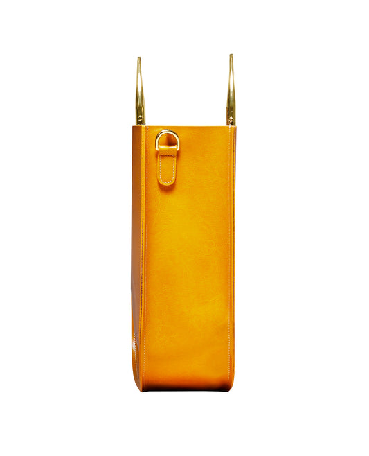 Soft Leather Tote in Golden Yellow- Gold Handle